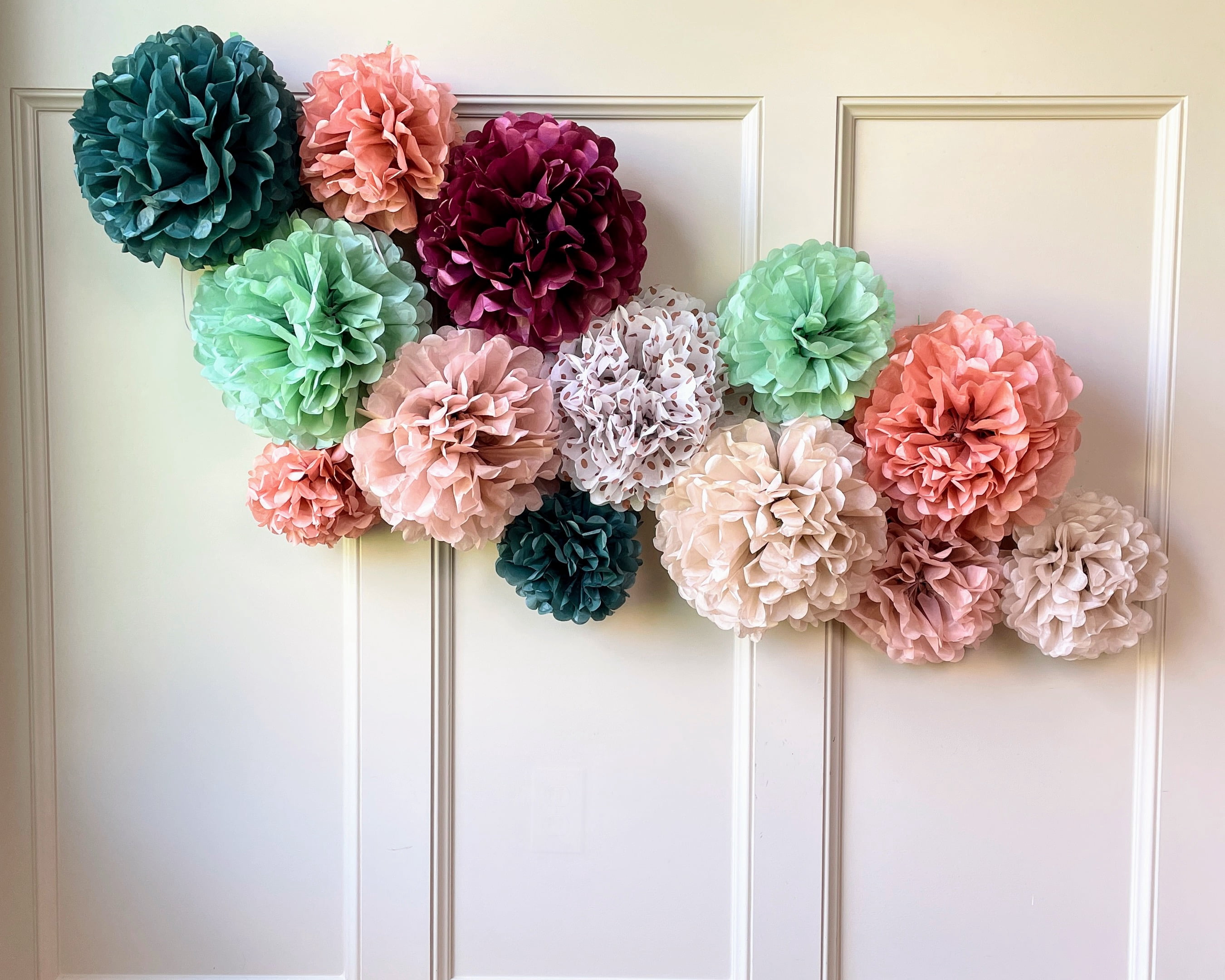 PapaKit Party Tissue Pom Pom Paper Flower Set, for Birthday Party Baby Shower Wedding Engagement Bachelorette Event Decoration ( Dusty Rose Pink, 20 Piece Set)