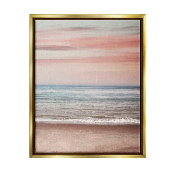 Stupell Industries Pastel Shore Sunset Landscape Painting Gold Floater Framed Canvas Art Print Wall Art, 25 x 31