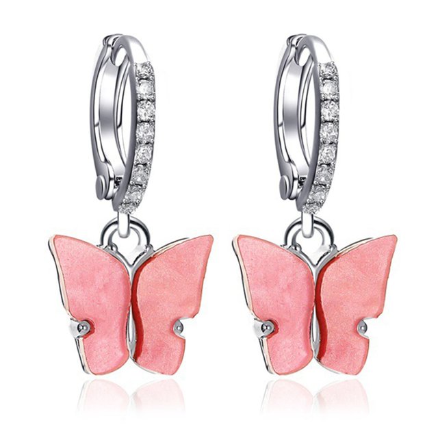 Boucles d'Oreilles Papillon Femme Strass Cuivre Percées Boucles d'Oreilles Pendantes