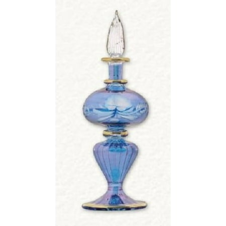 - Blue Floral Etched Egyptian Blown Pyrex Glass Perfume Bottle Made in Egypt New