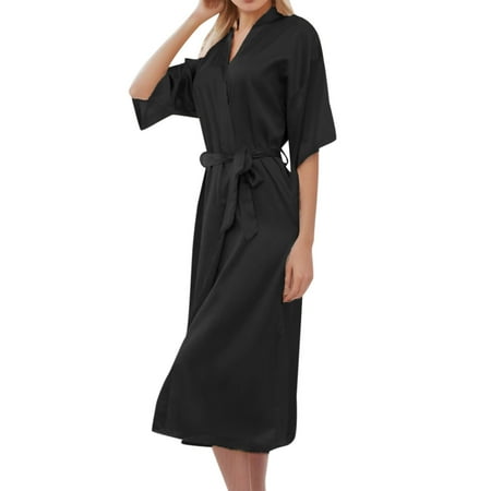 CZSCPDAW Sexy Lingerie Women Sleepwear V-Neck Full Slip Nightgown Women s Short Kimono Robe Silky Satin Bathrobe Bride Bridesmaids Getting Ready Sleepwear Soft Nightgown