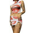 thumbnail image 1 of VISgogo Conjunto de Traje Femenino de 2 Piezas, Tops Cortos Sin Mangas con Cuello Redondo con Estampado de Boca + Falda Corta a la Cadera para Verano, S/M/L VISgogo moda, 1 of 8