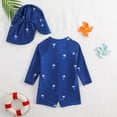 thumbnail image 6 of Gubotare Baby Boy Swimsuit with Hat Toddler Boys Rash Guard Swimsuit Zipper Long Sleeve Bathing Suit Infant Bathing Suit Swimwear Beachwear 12 18 Months (Blue,12-18 Months), 6 of 8