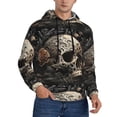 thumbnail image 2 of Picia Vintage Pattern Flower Skull Pattern Casual Men's Hoodie - Lightweight Hooded Sweatshirt with Kangaroo Pocket, Comfortable Pullover for Everyday, Travel-Large, 2 of 7