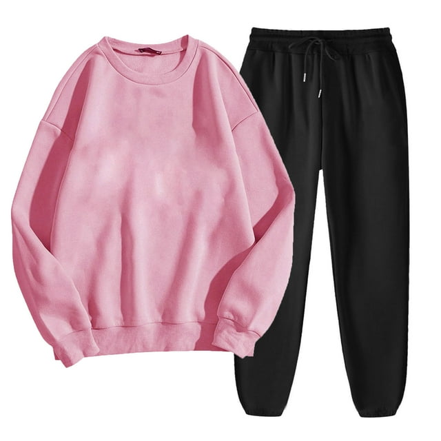 FAIWAD Womens Sweatsuit 2 Piece Set Crewneck Long Sleeve Pullover Sweatshirt and Solid Color Jogger Sweatpants 2Pcs