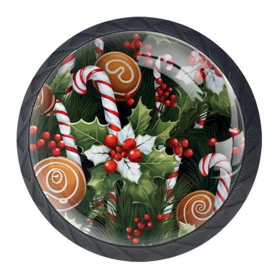 4 Pcs Christmas Candy Knobs for Kitchen Cabinet Cupboard Dresser Bookcase Drawer Pulls Handles Round Home Decor