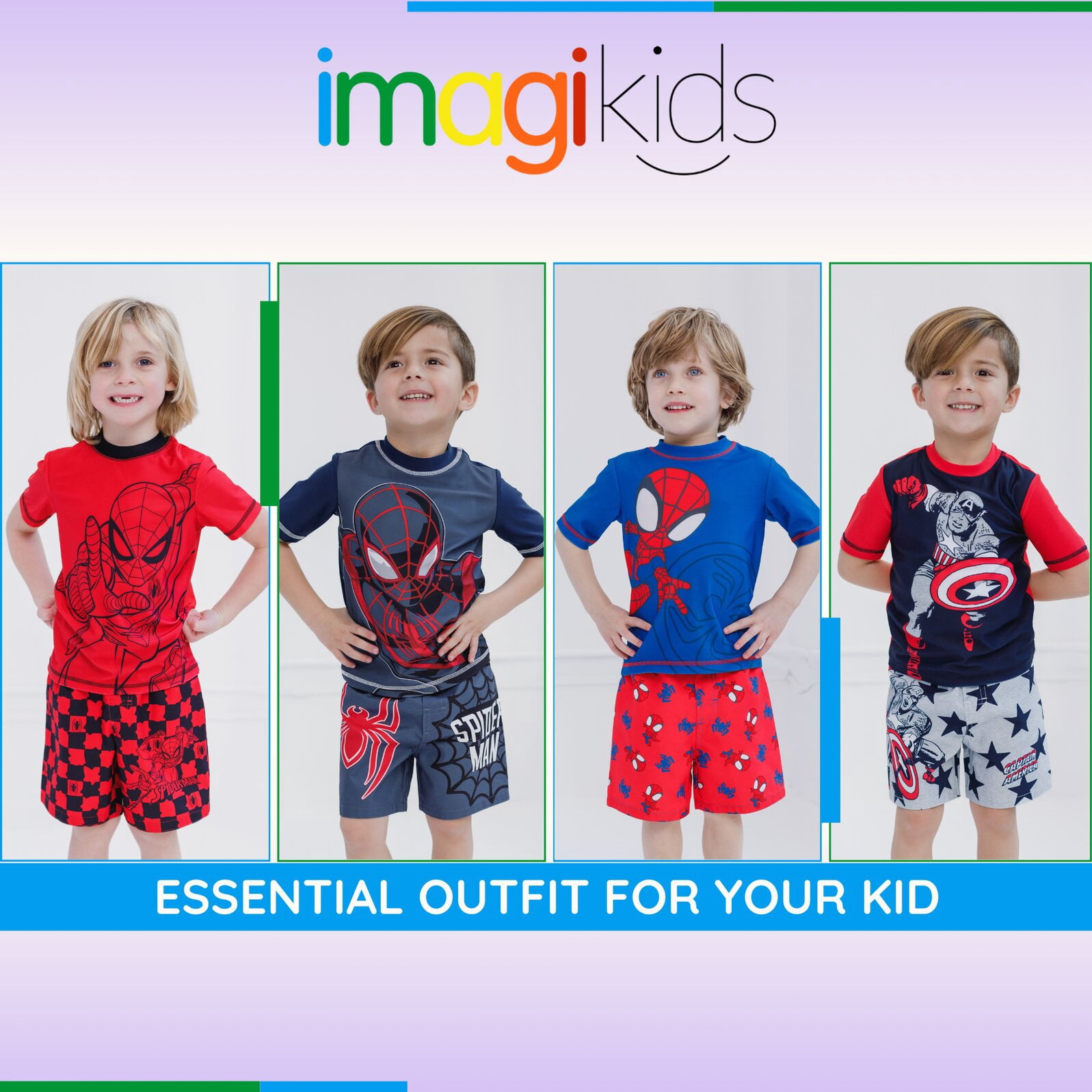 Marvel Spider-Man Little Boys' Swimwear 2-Piece Rashguard and Swim Trunks Set Spider Man Checker