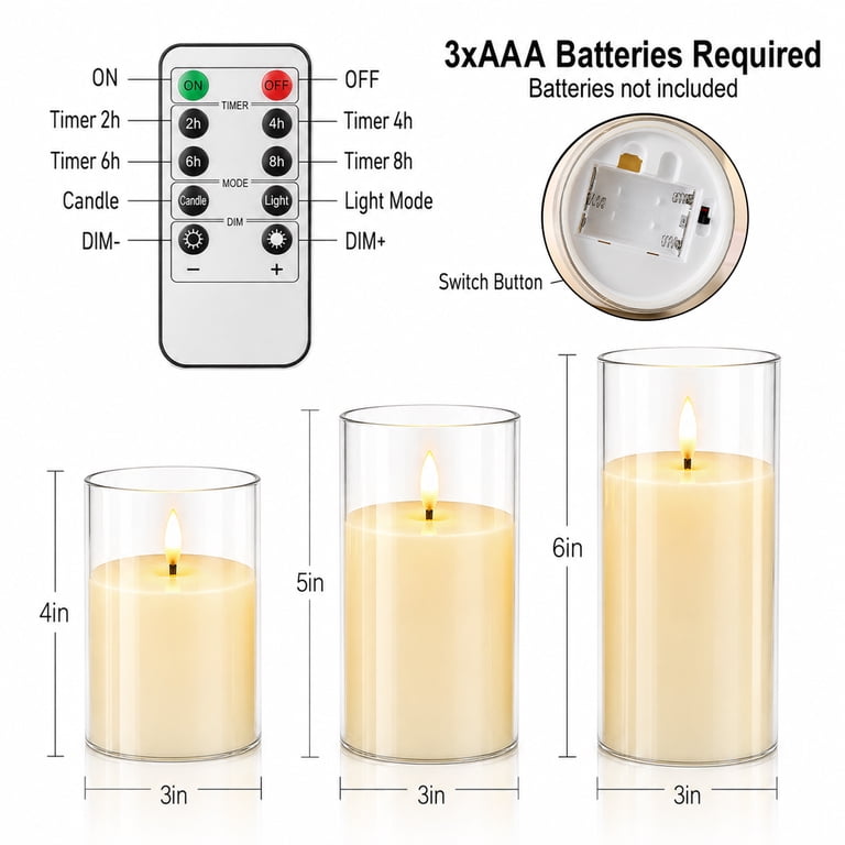 AOLIGO Flameless LED Pillar Candles Set of 3 with Remote photo 8