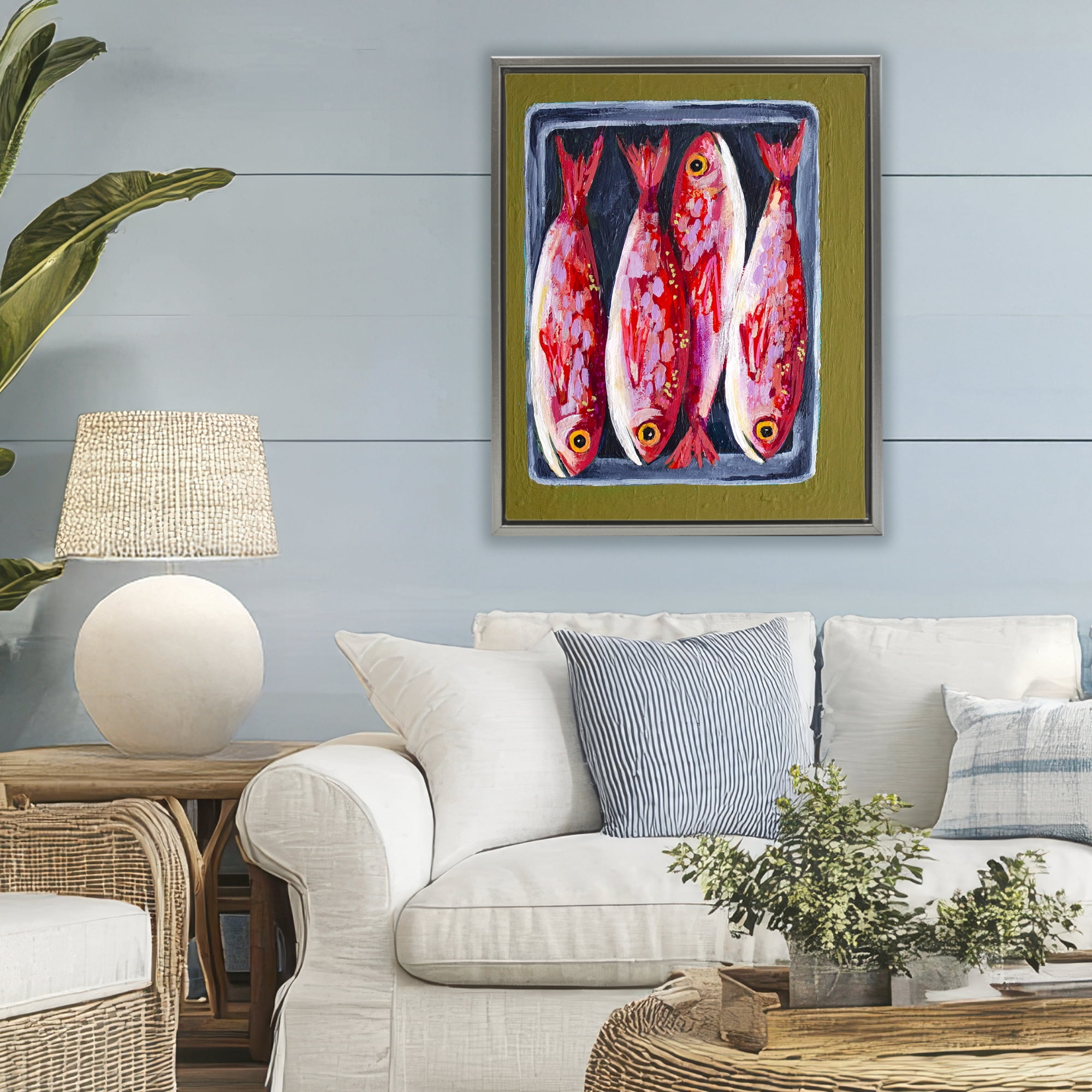 Stupell Industries Red Fish on a Platter Gray Framed Floater Canvas Wall Art, design by Rachel Nerney