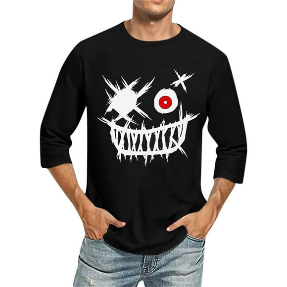 PMUYBHF Vintage Tees for Men Retro Men 3 4 Sleeve T Shirts Comfortable Crewneck Graduated Color Fit Tee Shirt Tops Men Dress Shirt with Tie Blue Men's Shirts Tall Sizes