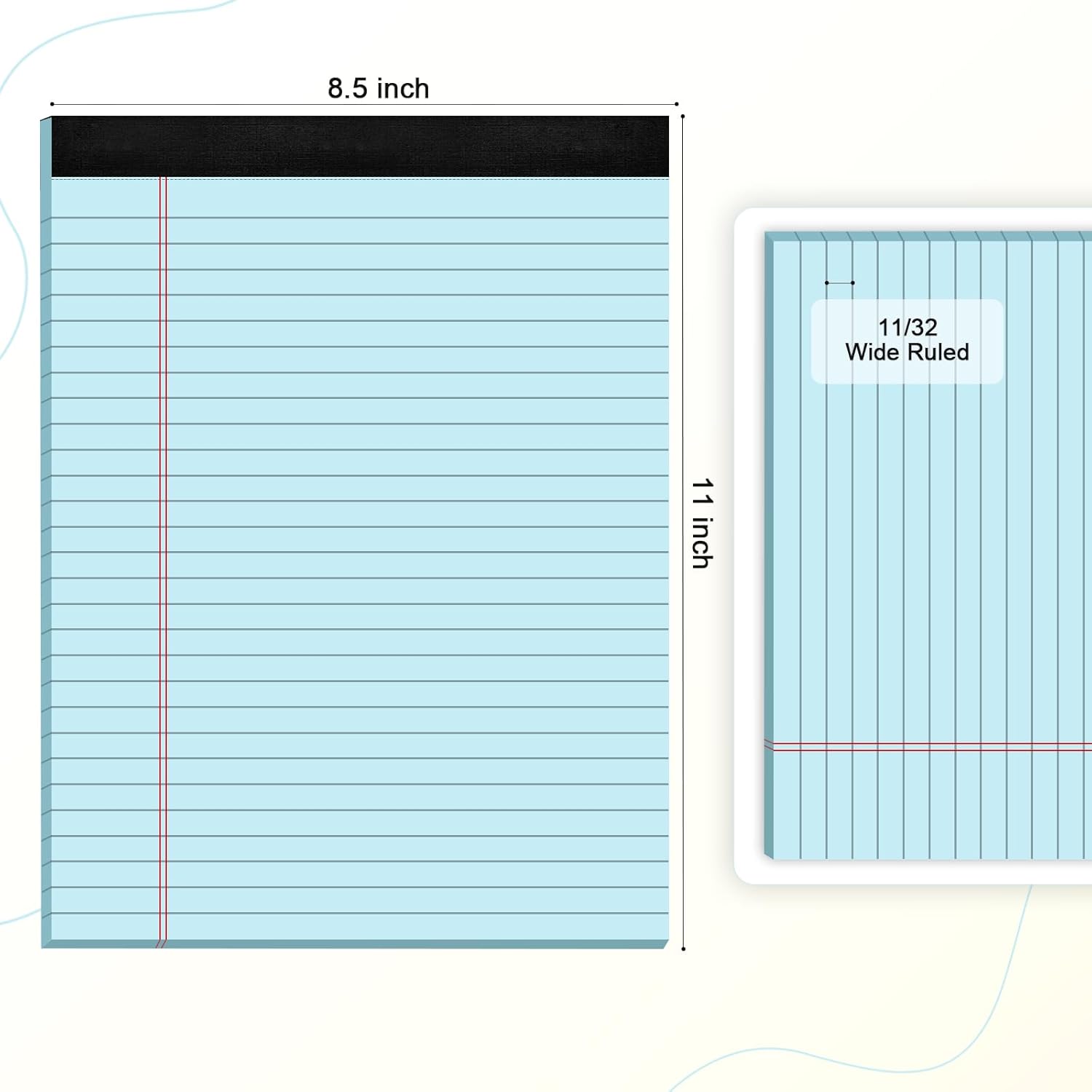 AllWays Plaza Blue Legal Pad Note Pads 8.5 x 11 inch, Wide Ruled Clear Print Writing Pads 30 Sheets/Pad, 20lb Colored Paper, Perforated Notepad with Sturdy Back (3 Pads Blue)