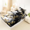 thumbnail image 5 of Castle Fairy Boho Ink Branch Pattern Twin Sheets 3pcs,Abstract Watercolor Cloud Wash Bedding,Black White Gold,1 Flat Sheet, 1 Fitted Sheet and 1 Pillowcase, 5 of 7