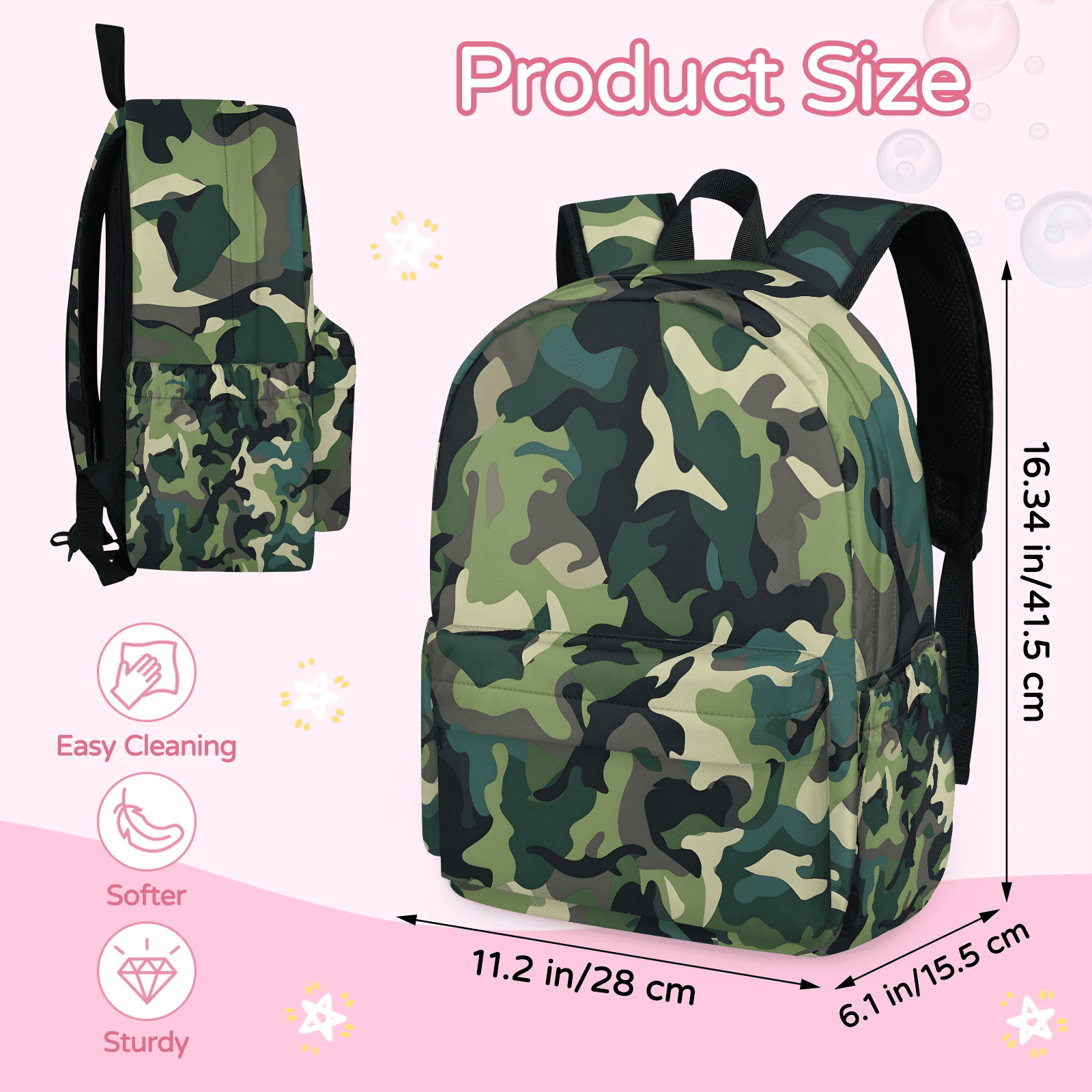 Herdesigns Green Backpack for Men Women, Lightweight Laptop Backpack 16.3 Inch Camo Casual Daypack for Travel Work Commuter