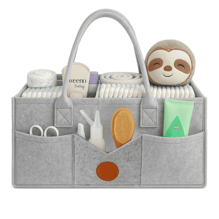 LAMSTOM Diaper Caddy Organizer - Diaper Caddy for Baby Nursery Storage, Felt Diaper Organizer for Baby Stuff with Handle, 13" x 9" x 7" Portable Baby Basket Boy Girl Changing Table Organizer (Grey)