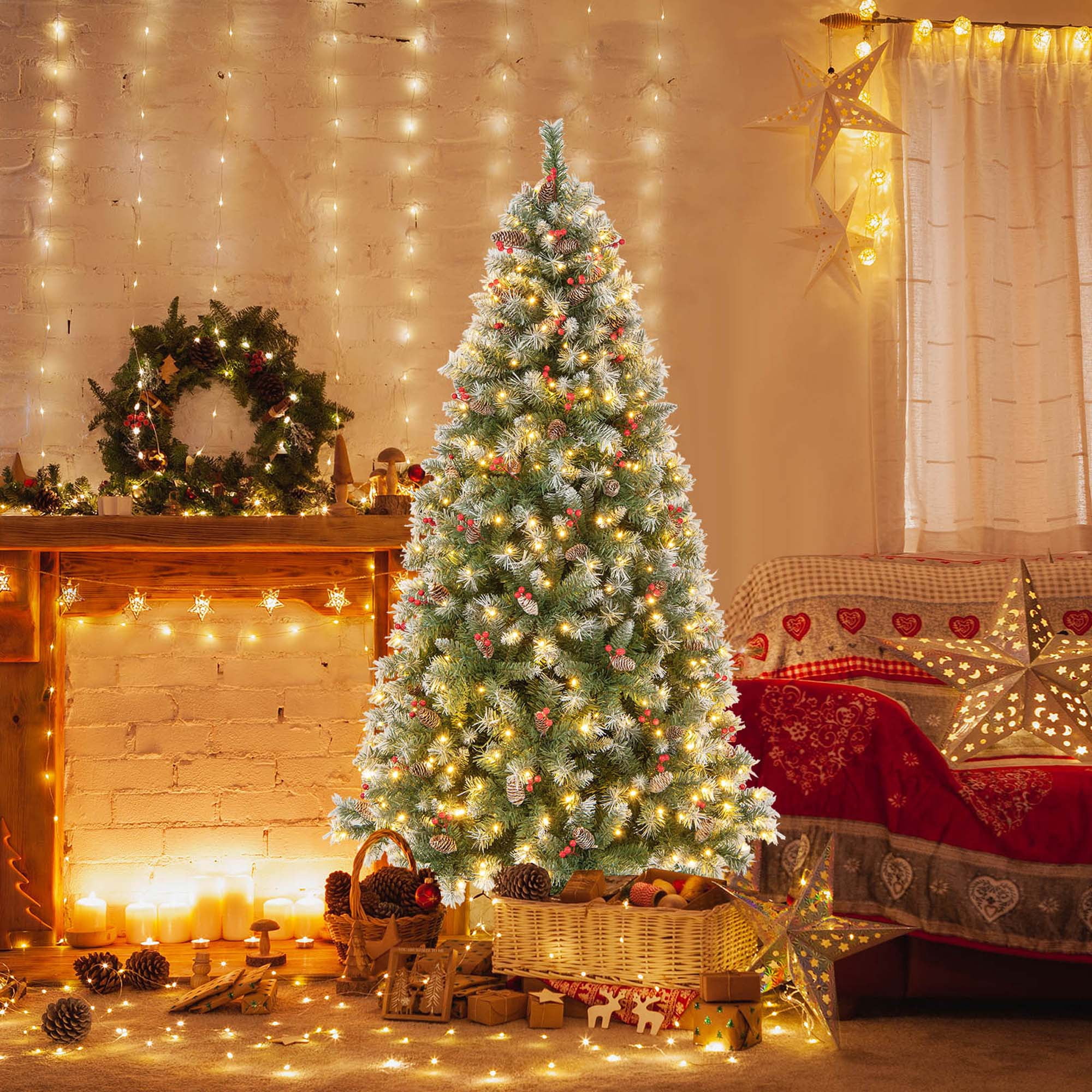 Costway 6.5 FT Artificial Christmas Tree with 420 Warm LED Lights
