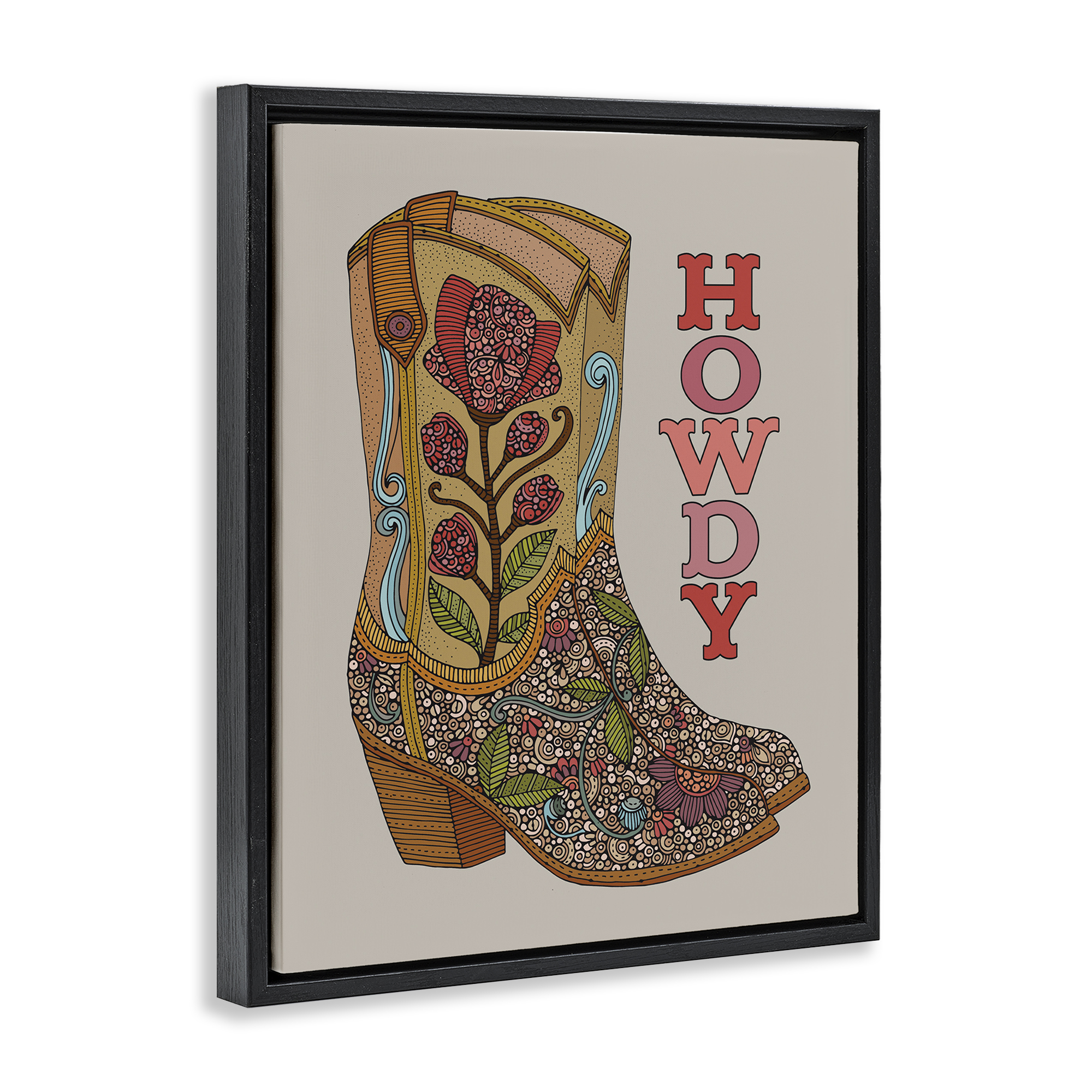 Stupell Industries Howdy Cowboy Boots Typography Painting Black Floater Framed Canvas Art Print Wall Art, 17 x 21