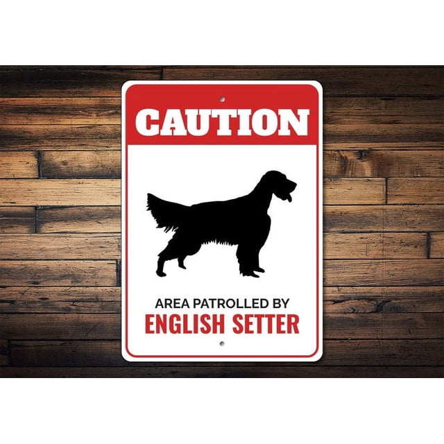 (Metal de aluminio) Señal de precaución para perros con setter inglés, señales para dueños de setter inglés, señales para razas de perros, regalos para setter inglés, señal para puerta de perro,