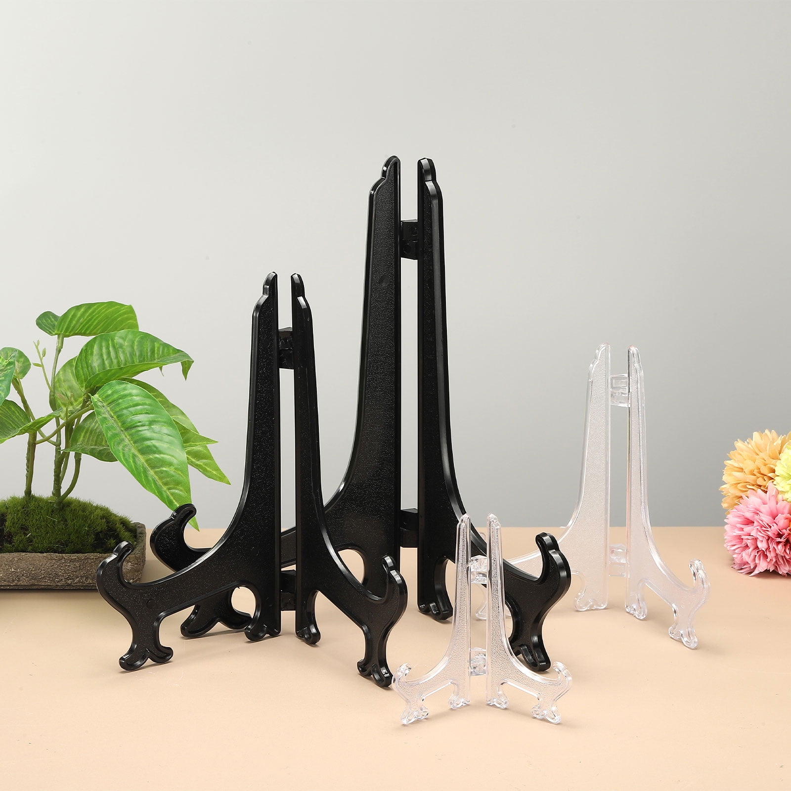 Uxcell 10 Inch Acrylic Plate Stand for Display, 6 Pack Acrylic Easel Display Stand Foldable Clear Easel Plate Holder for Picture Frames Photo Card CD Book Home Decoration, Black