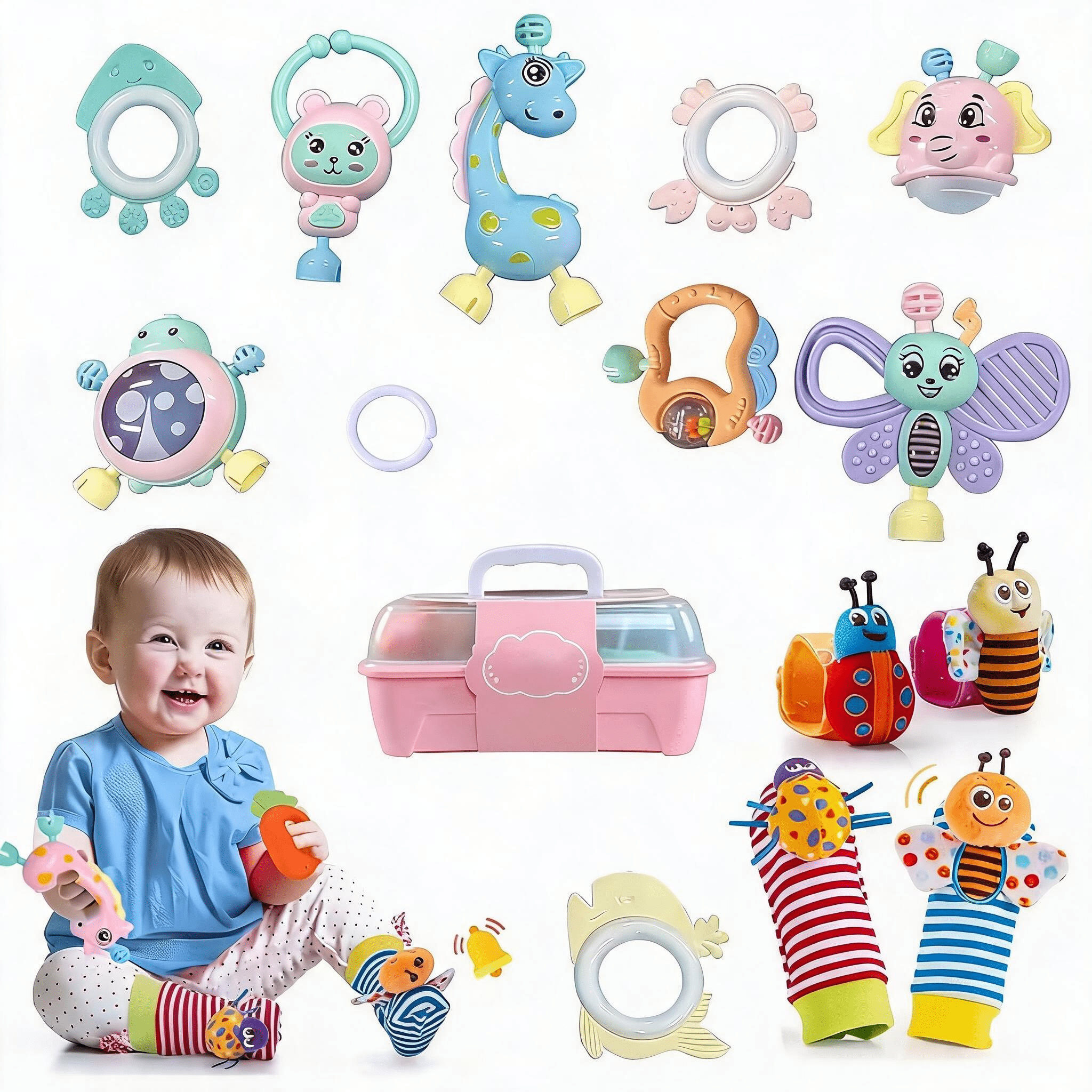 Baby Ringing Toy Set, Baby Gripping Ringing, Easy to Grasp Sensory Buckle, Baby Development Learning Music Toy, Newborn Shower Birthday Gift 1 2 3 4 5 6 7 9 10 12 Months Boy and Girl