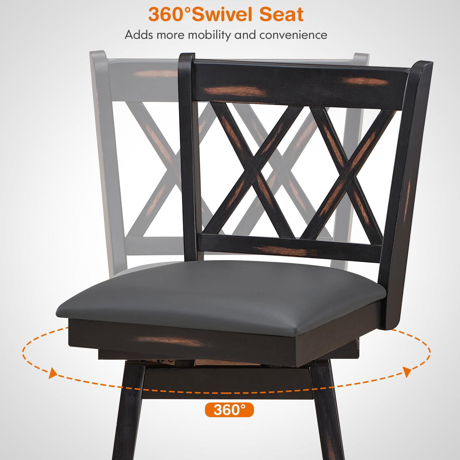 Giantex 24" Counter Height Cushioned Bar Chair, 360° Swivel Farmhouse Barstool w/Ergonomic Backrest, Waterproof PVC Surface & Solid Wood Structure