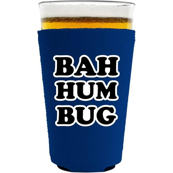 BAH HUM BUG Christmas Funny Pint Glass Coolie (Royal Blue)
