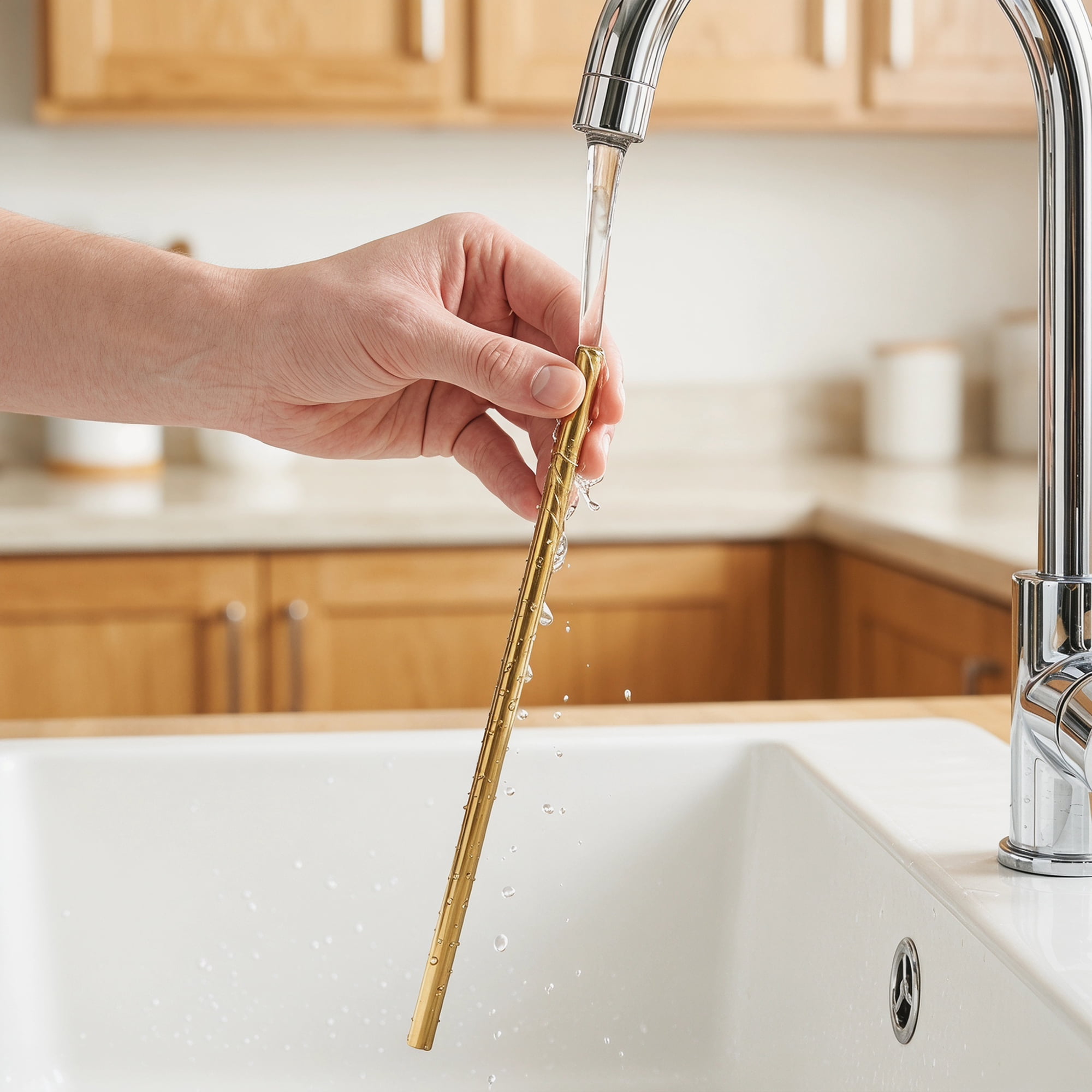 Unique Bargains 10Pcs Reusable Stainless Steel Dishwasher Safe Straws Gold