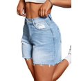 thumbnail image 1 of Pantalones cortos vaqueros IWD de cintura alta de mezclilla rasgada para verano 2025 para mujer, 1 of 5