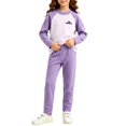 thumbnail image 6 of Hduncf Girls 2 Piece Thermal Sets ColorBlock Long Sleeve Shirt Elastic High Waist Pants Kids Fall Casual Cute Athletic Outfits Purple 11-12 Years, 6 of 8