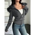 thumbnail image 5 of Women'S Zip Up Cardigan Sweater Cable Faux Fur Hoodies Long Sleeve Jacket Knit Outfits Y2K Grey XL, 5 of 9