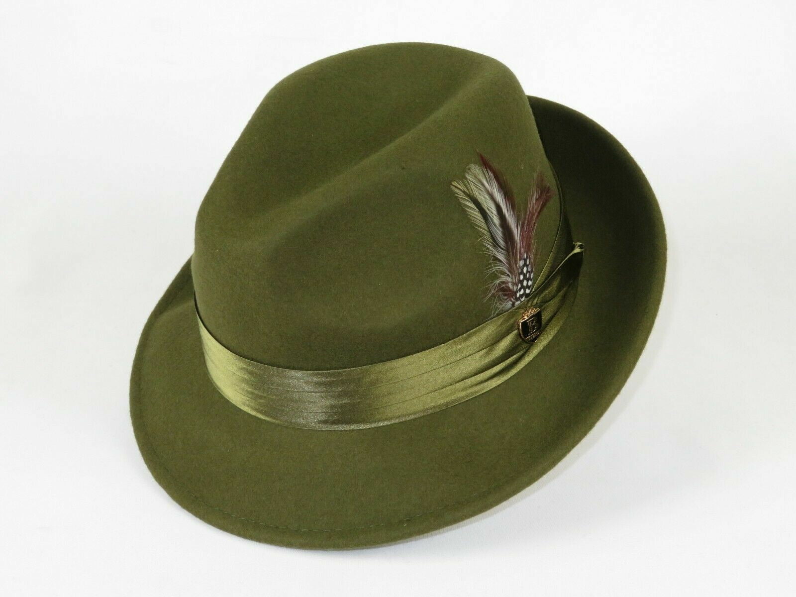 Gents Wedding Derby Event 100% Wool Hand Made Satin Lined Olive Top Felt Hat 