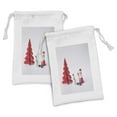 thumbnail image 1 of Snowman Fabric Pouch Set of 2, Picture of Paper Cut Christmas Tree and a Santa Claus Arranged Print, Drawstring Bag for Toiletries Masks and Favors, 9" x 6", Pale Grey and Dark Pink, by Ambesonne, 1 of 2