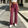 thumbnail image 2 of Otvok Women Ribbed Lounge Trousers, Elastic High Waist Slim Fit Flare Casual Pants for Daily Street Outfits, 2 of 7