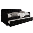 thumbnail image 4 of Home Design Elyria Twin Daybed with Velvet Upholstery, Diamond Button Tufting, Rounded Arms, Pull-Out Trundle, Solid Wood Frame, Stylish Seating and Sleeping, Black, 4 of 13