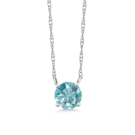 0.85 Ct Round Blue Zircon 18K White Gold Necklace