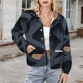 thumbnail image 3 of Jackets for Women Winter Coat Jackets Flannel Stand Collar Jacket(Abstract Navy Beige Design,Size:S-4XL), 3 of 7