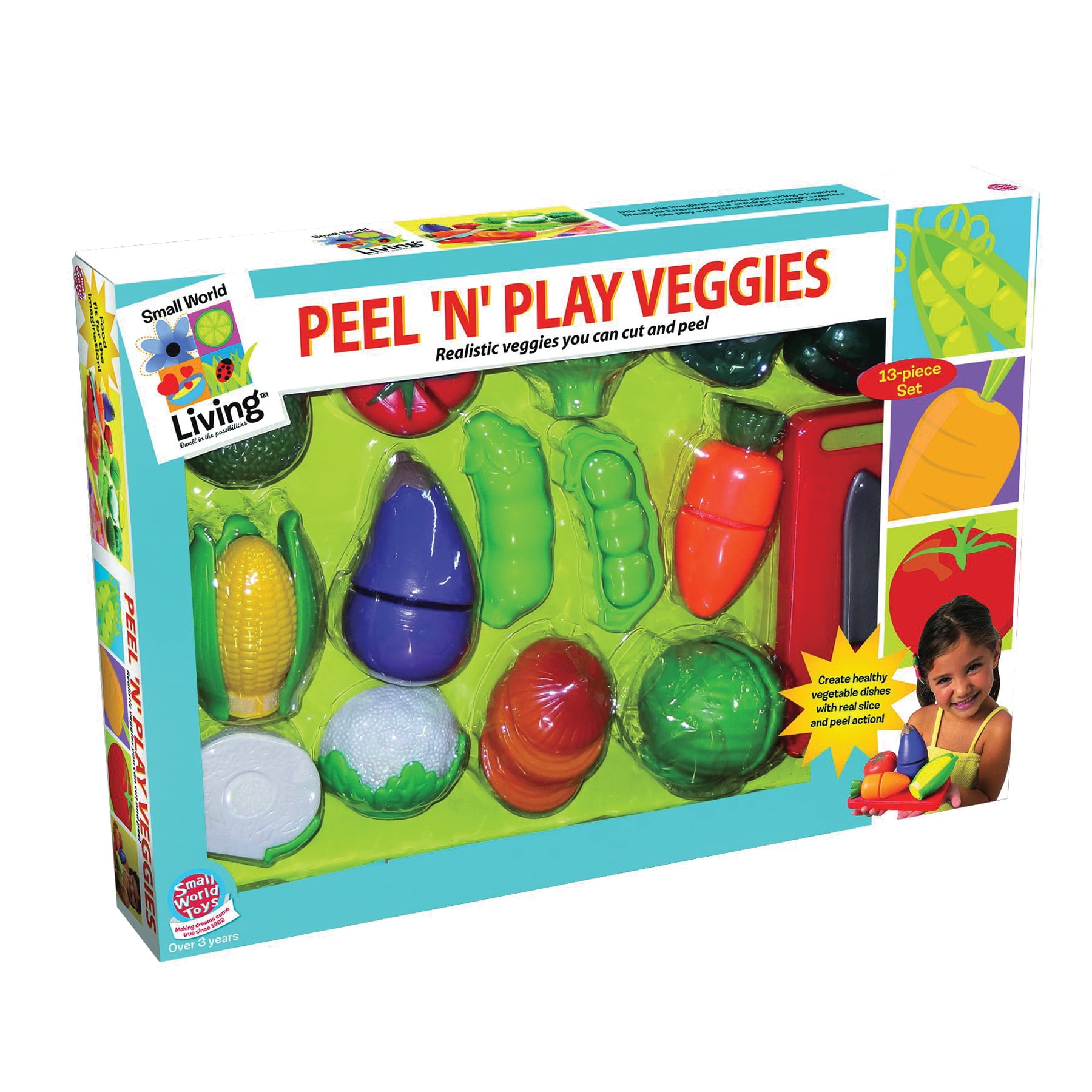 Small World Toys 13 Piece Peel 'N’ Play Plastic Play Food Set