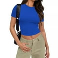 thumbnail image 3 of Mittory Womens Tops Trendy Basic Crew Neck Short Sleeve T Shirt Slim Fit Cute Crop Top Shirts Casual Summer Clothes, 3 of 7
