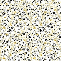 Henry Glass Black, White & 24 Karat Swirling Vine White Cotton Fabric By The Yard