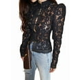 thumbnail image 3 of Women'S Temperament Commuter Lace Crochet Stand Collar Slim Design Shirt Long Sleeve Button Shirt Tops Black L, 3 of 9