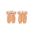 thumbnail image 2 of Cjfdfy Newborn Baby Girl Boy Halloween Outfit Infant Baby Girls Boys Summer Fall Clothes Plaid Gingham Bubble Romper Cute Pumpkin Embroidered Short Sleeve Jumpsuit Playsuit Holiday Clothes, 2 of 9