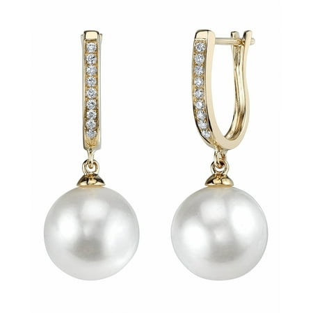- 14K Gold 9mm White South Sea Cultured Pearl & Diamond Kim Earrings