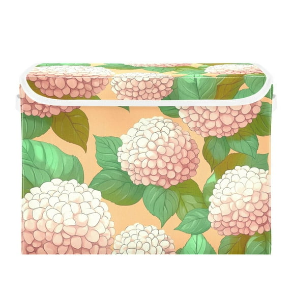 Pink Hydrangeas on Orange Large Storage Bins with Linen Collapsible Lid Storage Box 16.7 x 12.6 x 11.8in