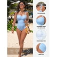 thumbnail image 4 of DOKOTOO Womens Bathing Suits Striped Tummy Control High Cut One Piece Swimsuits with Pleated Trim Sky Blue Striped M US8-10, 4 of 10