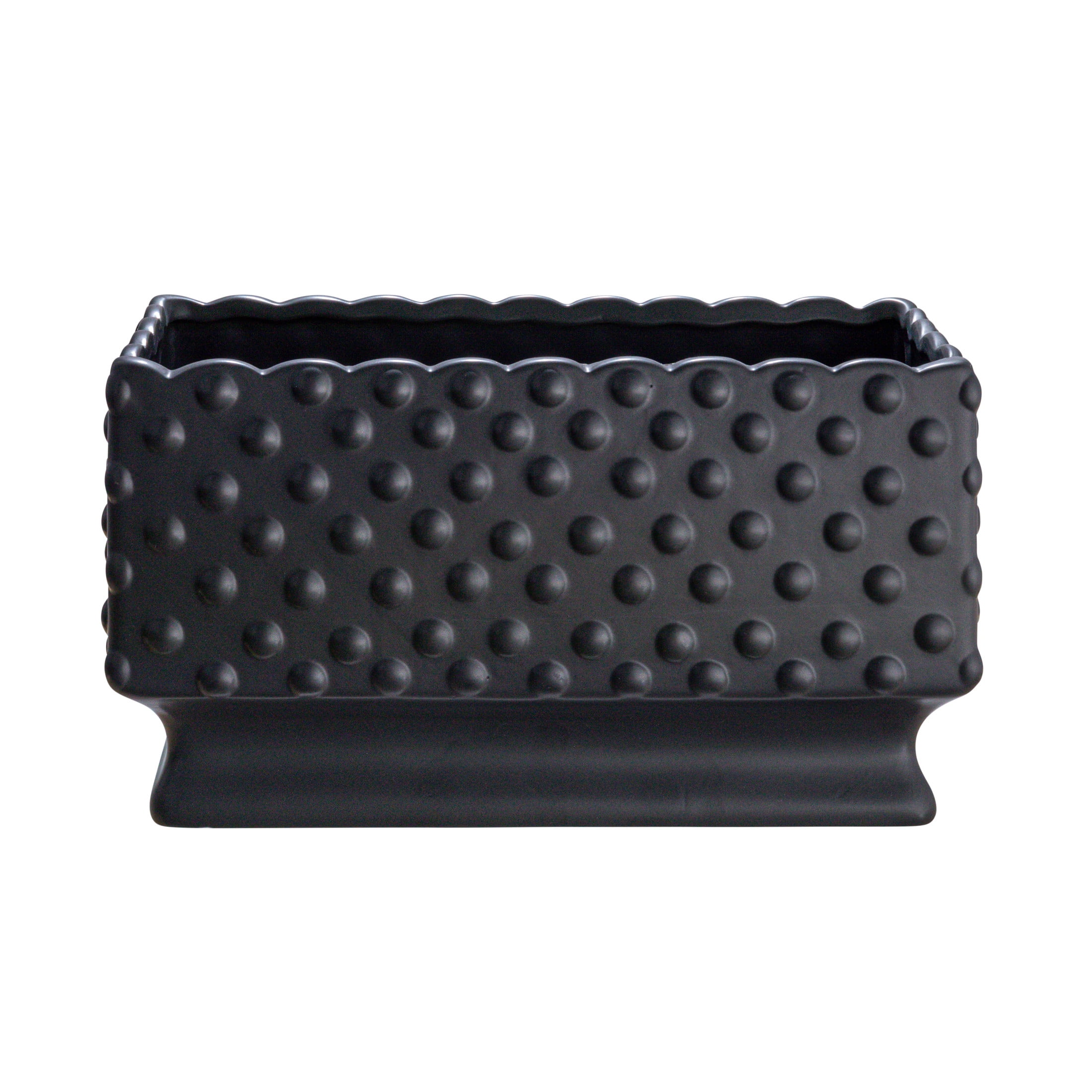 Creative Co-Op Ceramic Hobnail Planter with Scalloped Edge and Polka Dots, Black