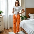 thumbnail image 4 of Womens Halloween Pjs Halloween Pumpkin Ghost Print Flannel Pajama Pants Elastic Waist Drawstring Wide Leg Sleep Wear, 4 of 5