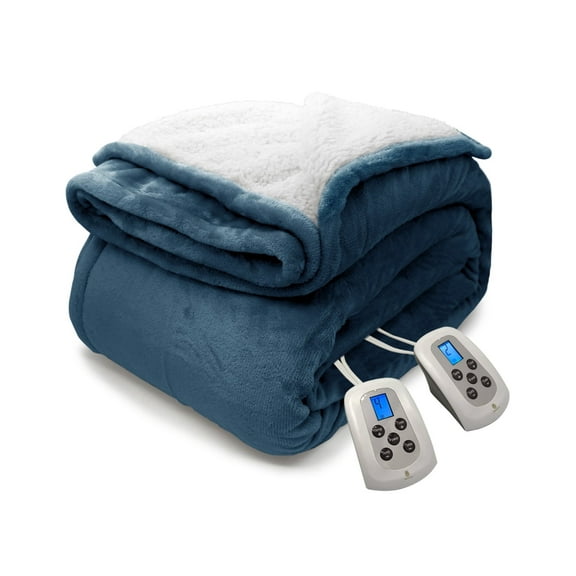 Queen Electric Blanket, Navy Heated Throw with 10 Heat Settings/Safety 10 Hours Auto-Off Dual Controllers (84x90'')
