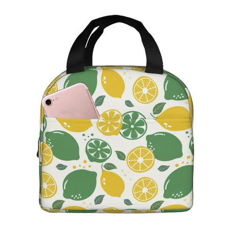 Insulated Lunch Bag for Women Men - Cute Limes Yellow Green Leaves Leakproof Cooler Lunch Box for Women Men  Lunch Tote Bags for Work School Picnic Travel