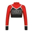 thumbnail image 2 of iiniim Girls Cheerleading Cropped Tops Shiny Rhinestone Contrast Color Long Sleeve Mock Neck Gymnastic Dance Tee A Red 8, 2 of 7