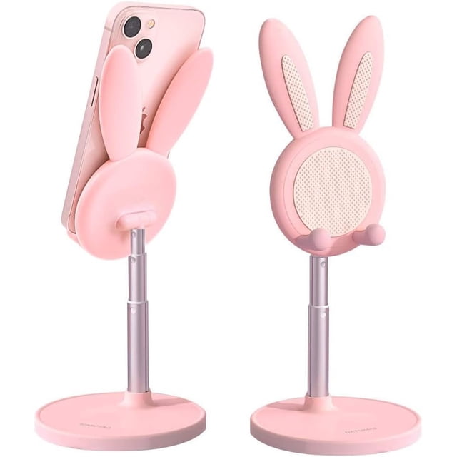 Lindo soporte para teléfono de conejito, soporte para teléfono celular de escritorio, compatible con todos los teléfonos móviles/tabletas, ángulo de altura ajustable, regalo de decoración de