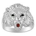 thumbnail image 1 of RYLOS Rings Sterling Silver Lion Head Ring Black Diamonds Eyes & Gemstone Mouth Fun Designer Rings Garnet  Jewelry Size 8, 1 of 7